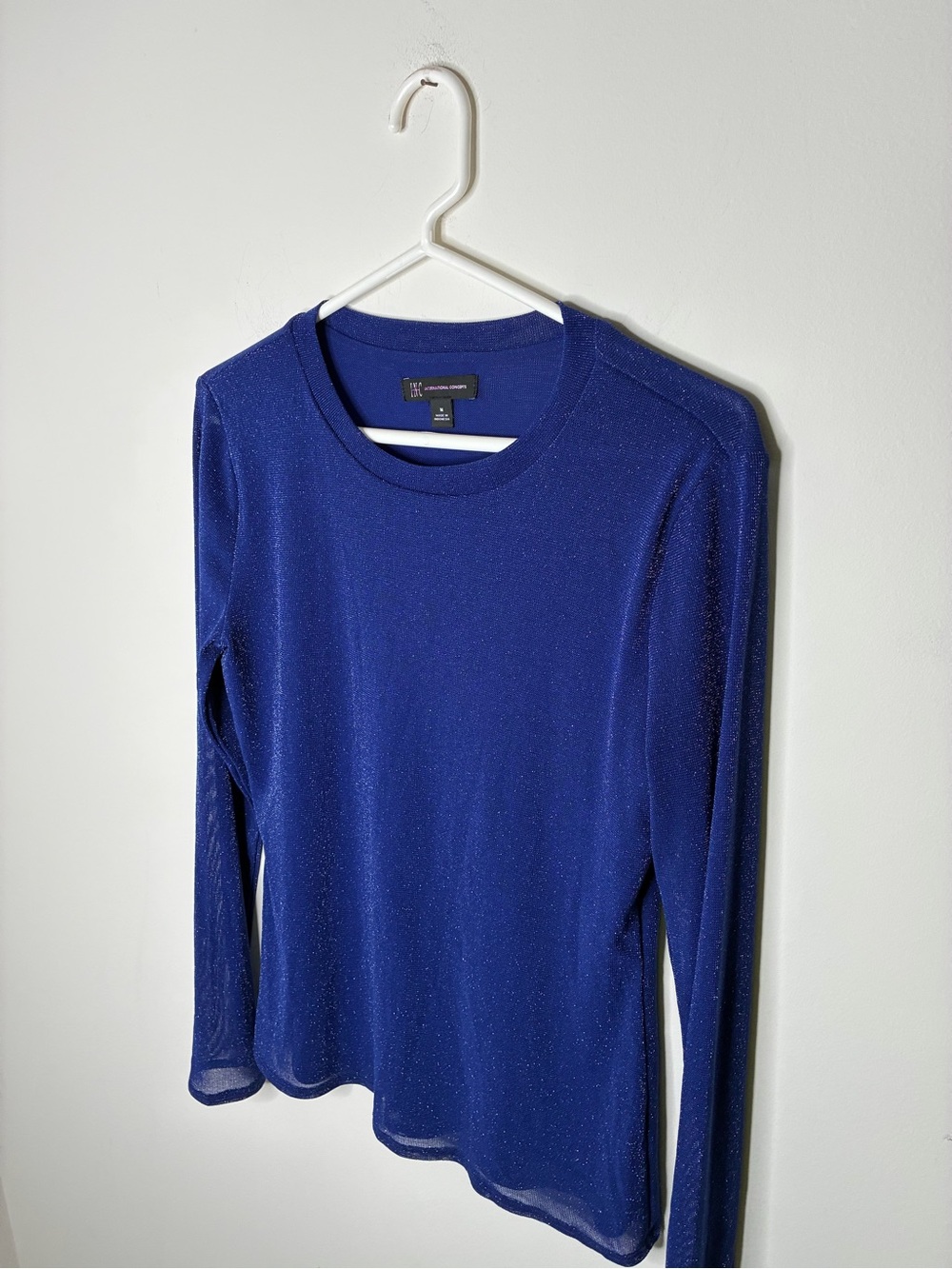 INC International Concepts Royal Blue Glitter Long-Sleeve Party Chic Shimmer Top